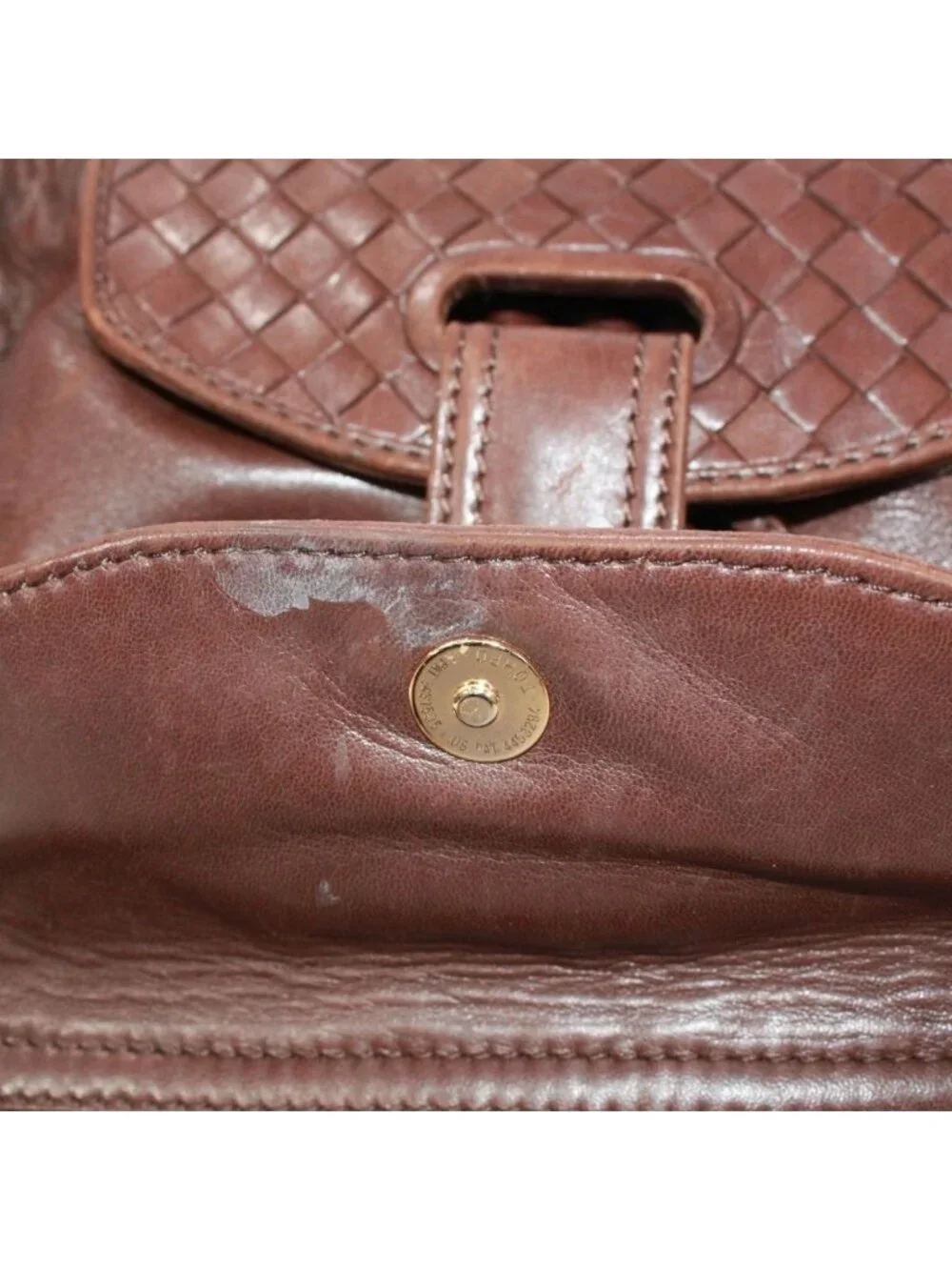 Bottega Veneta Intrecciato Backpack Leather Brown Gold